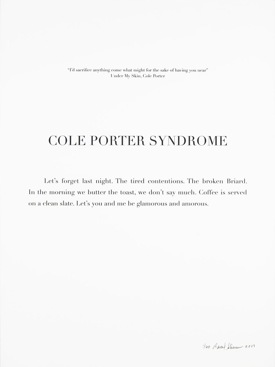 David Skeens, "Cole Porter Syndrome"